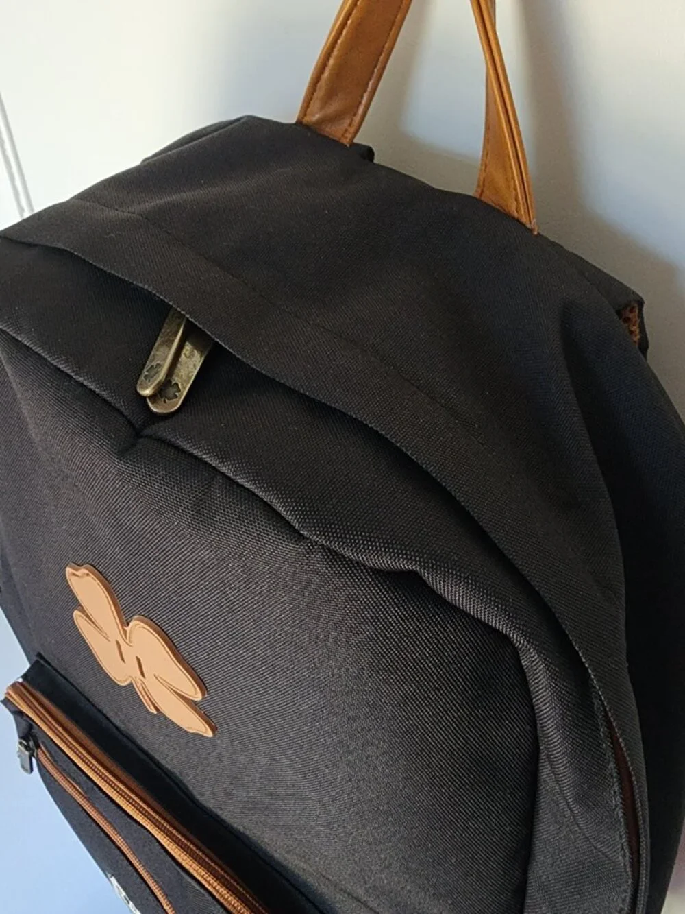 Black Backpack Lucky Brand Pockets Compartments Zipper Shamrock Bottle Holders
